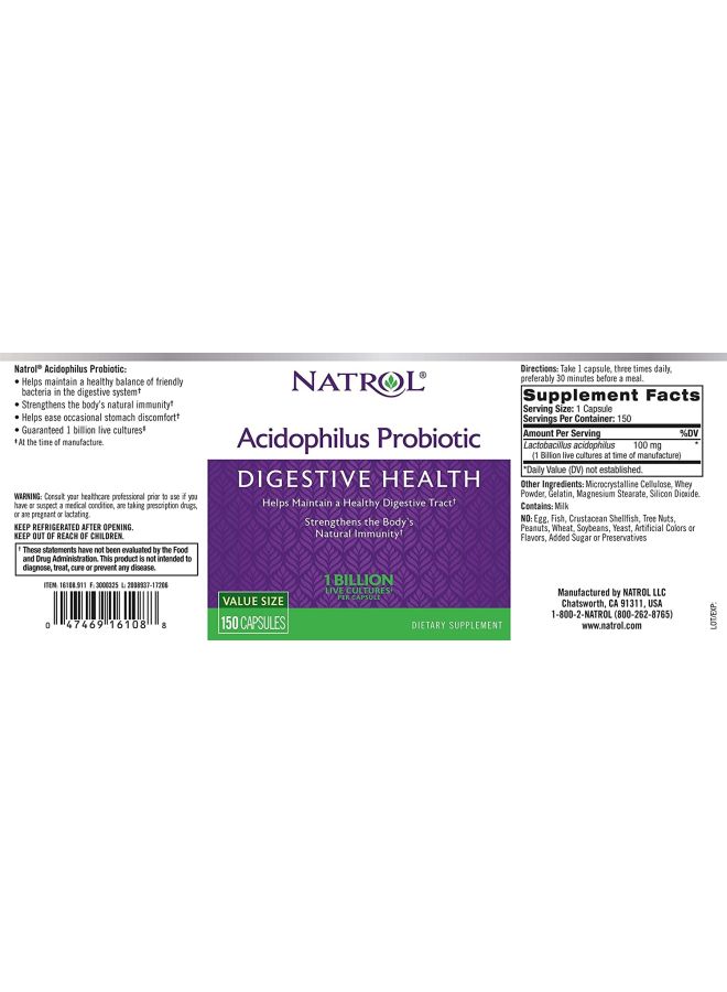 Natrol Acidophilus Probiotic Digestive Health - 100 Capsules - Image 3